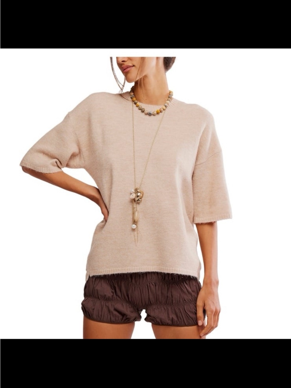 NWT free people women’s Margot crewneck sweater T-shirt pearl melange size large